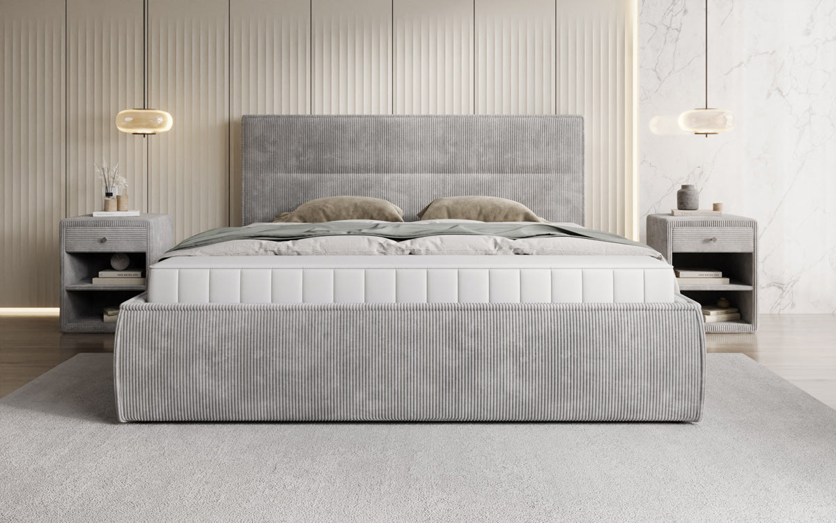 Designer gestoffeerd bed Merry in Ribstof met opbergruimte