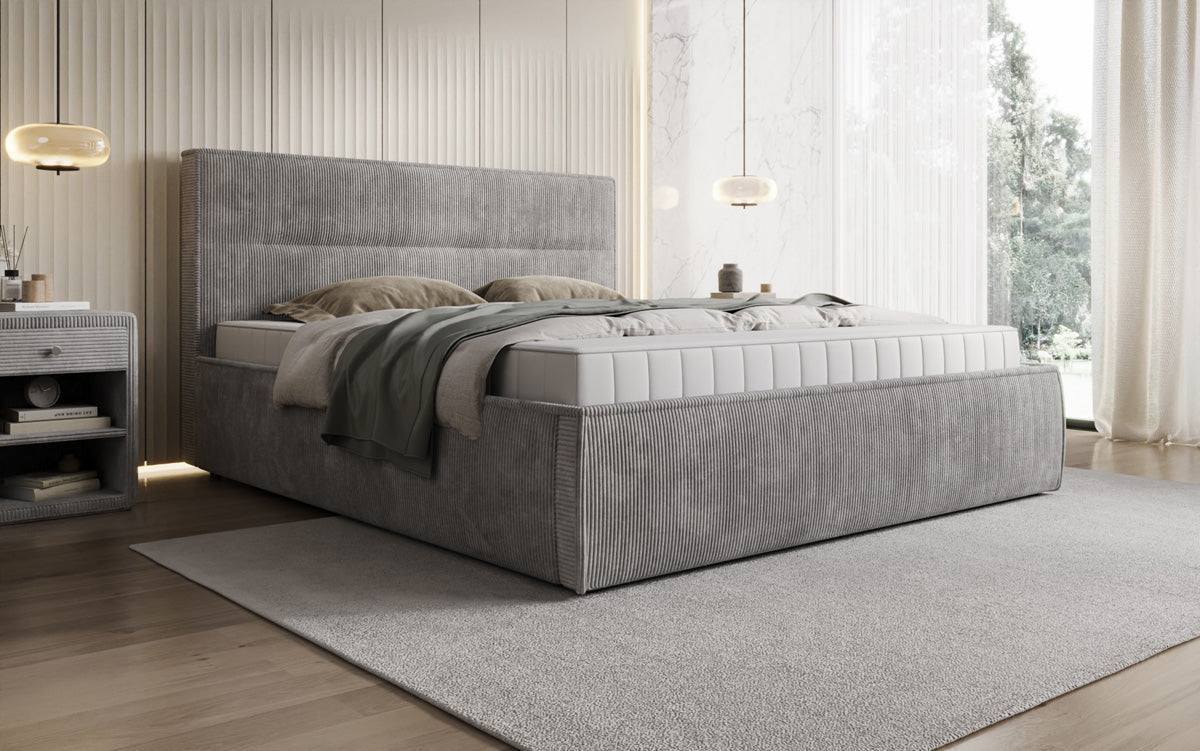 Designer gestoffeerd bed Merry in Ribstof met opbergruimte