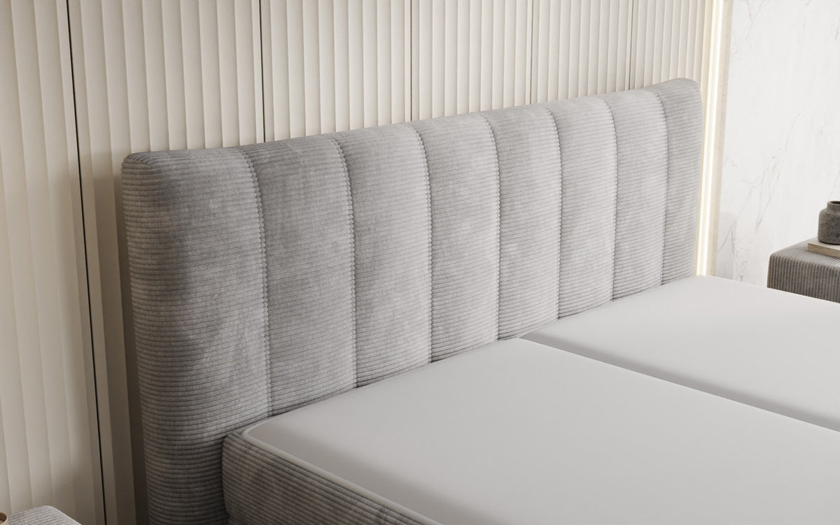 Boxspringbed Ines in Ribstof met opbergruimte
