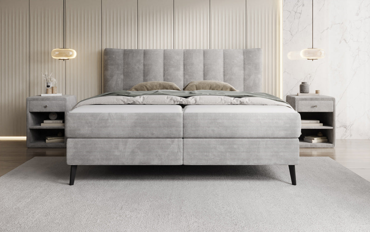Boxspringbed Ines in Ribstof met opbergruimte