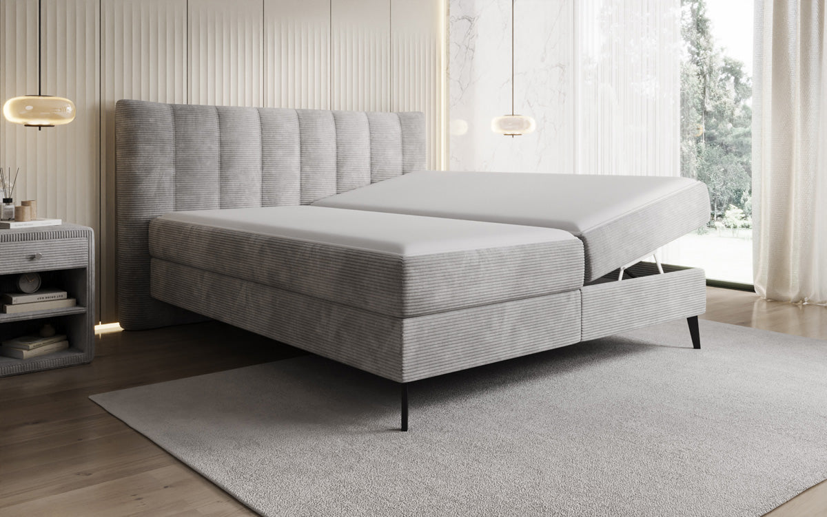 Boxspringbed Ines in Ribstof met opbergruimte