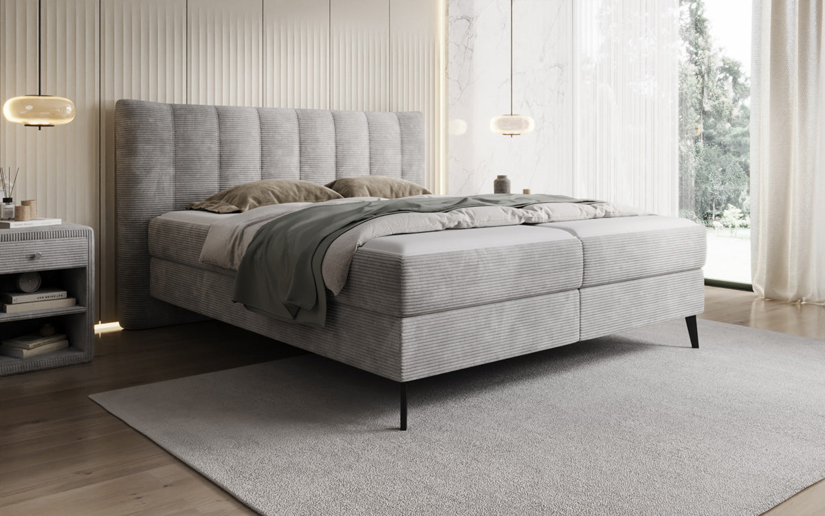 Boxspringbed Ines in Ribstof met opbergruimte