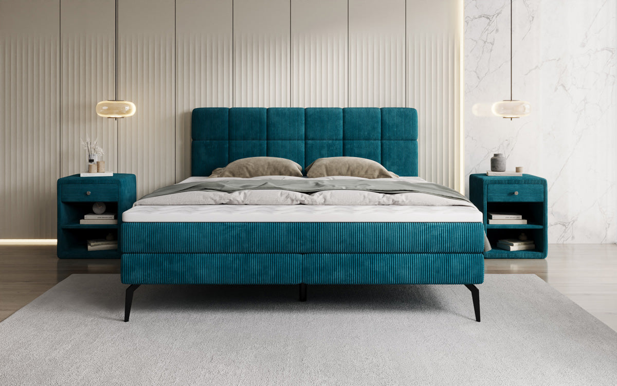 Boxspringbed Vera in Ribstof met hoge poten