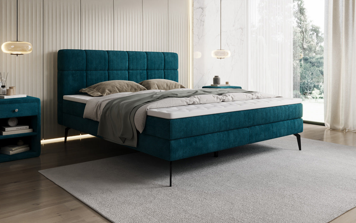 Boxspringbed Vera in Ribstof met hoge poten