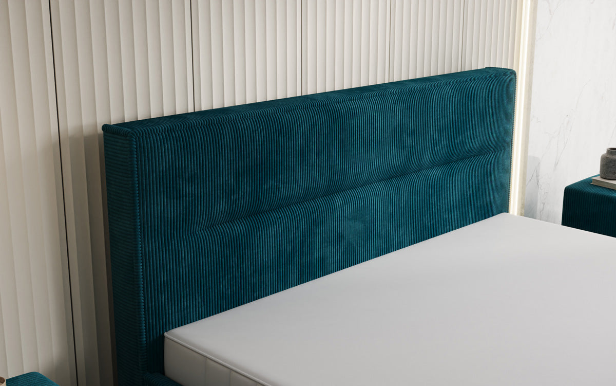 Designer gestoffeerd bed Merry in Ribstof met opbergruimte