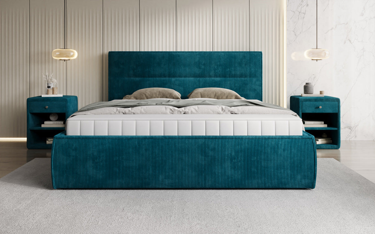 Designer gestoffeerd bed Merry in Ribstof met opbergruimte