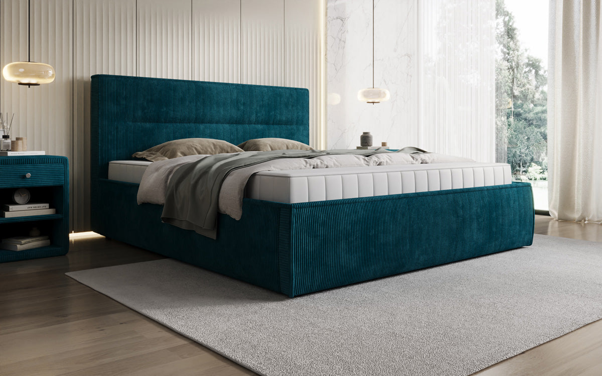 Designer gestoffeerd bed Merry in Ribstof met opbergruimte