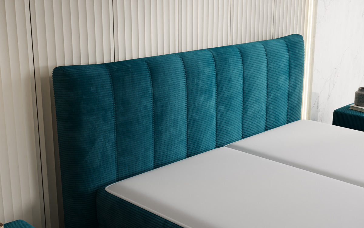 Boxspringbed Ines in Ribstof met opbergruimte