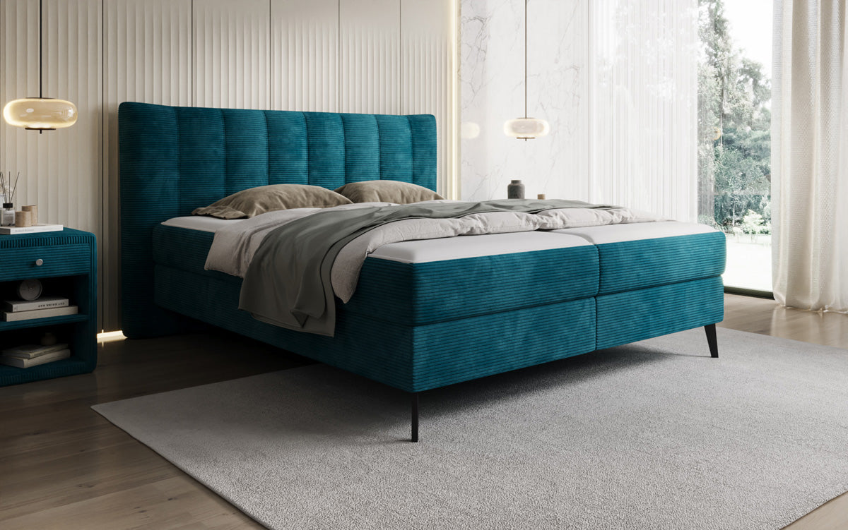 Boxspringbed Ines in Ribstof met opbergruimte