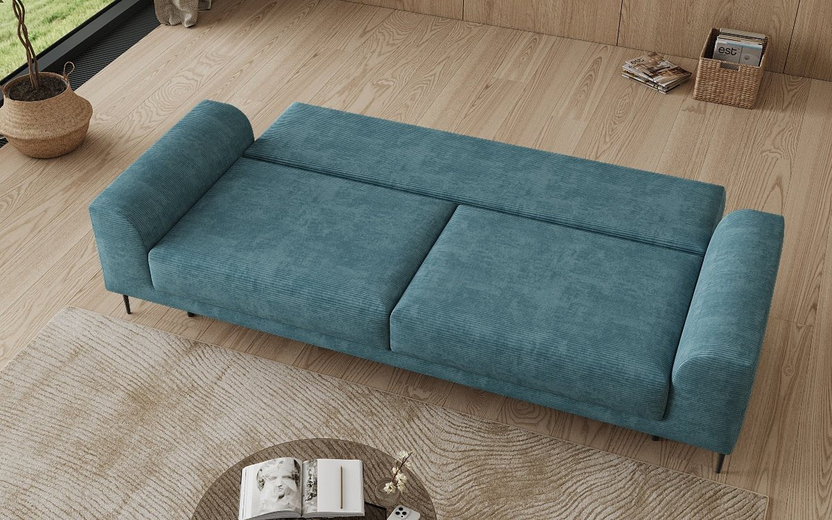 Designer 3-zitsbank Bloom in Ribstof met slaapfunctie en opbergruimte