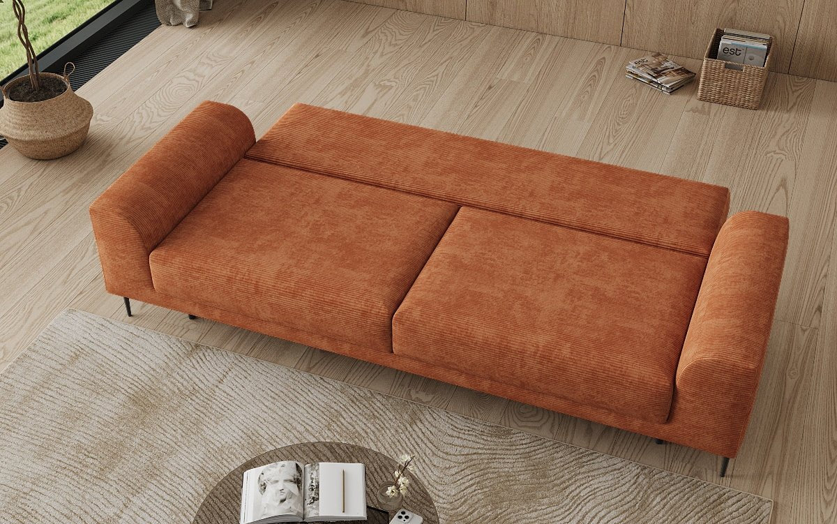 Designer 3-zitsbank Bloom in Ribstof met slaapfunctie en opbergruimte