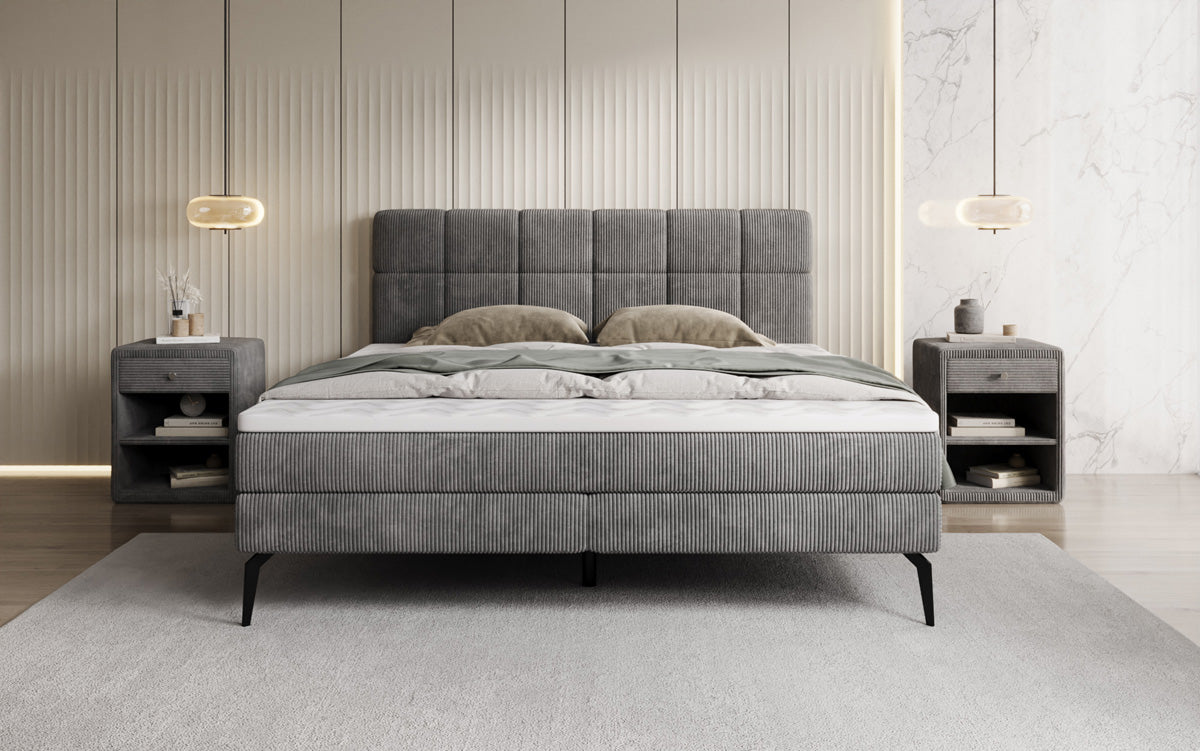Boxspringbed Vera in Ribstof met hoge poten