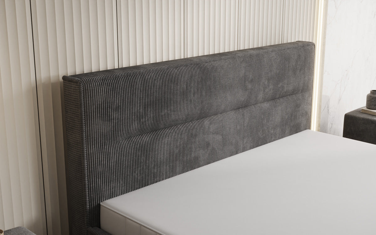 Designer gestoffeerd bed Merry in Ribstof met opbergruimte