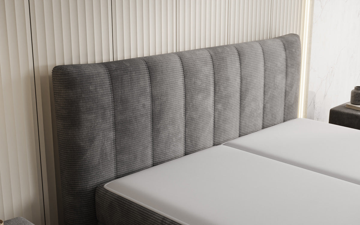 Boxspringbed Ines in Ribstof met opbergruimte