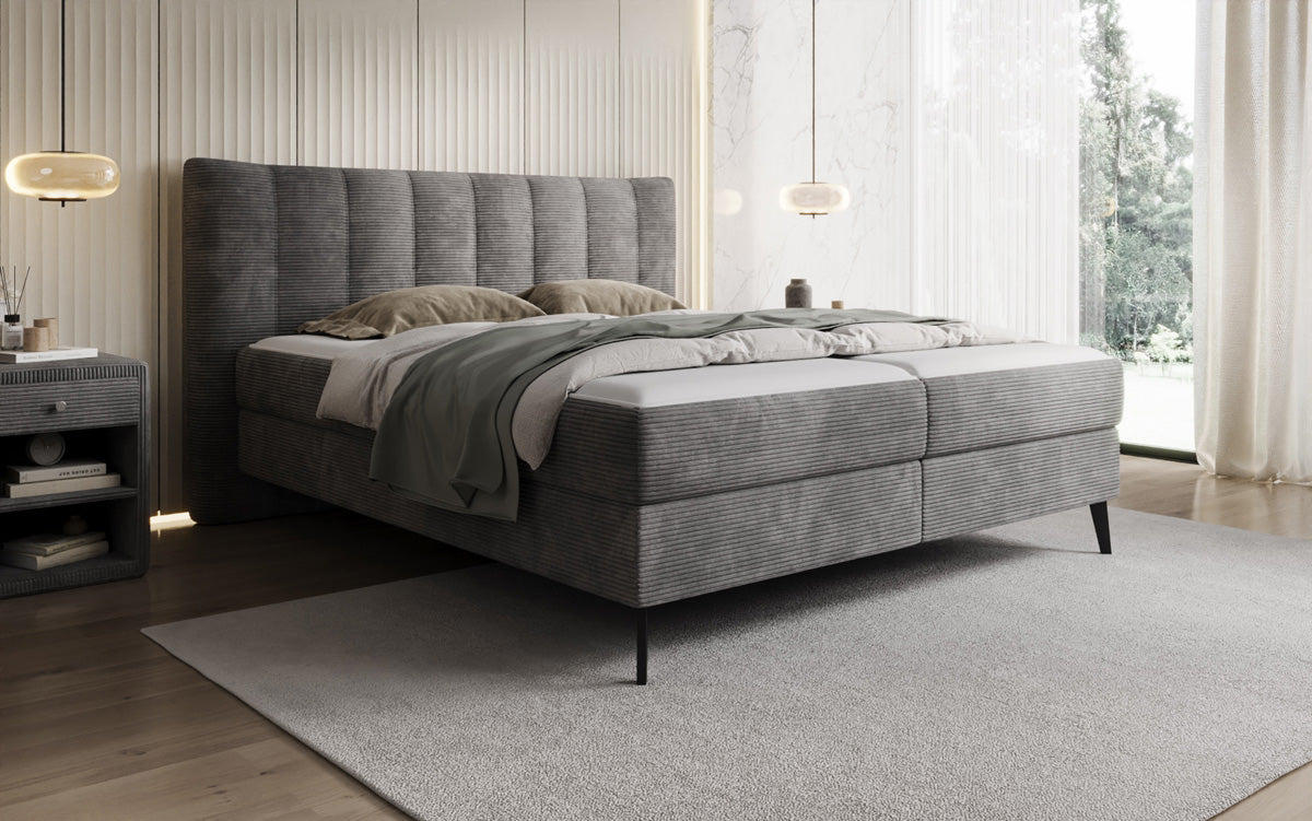 Boxspringbed Ines in Ribstof met opbergruimte