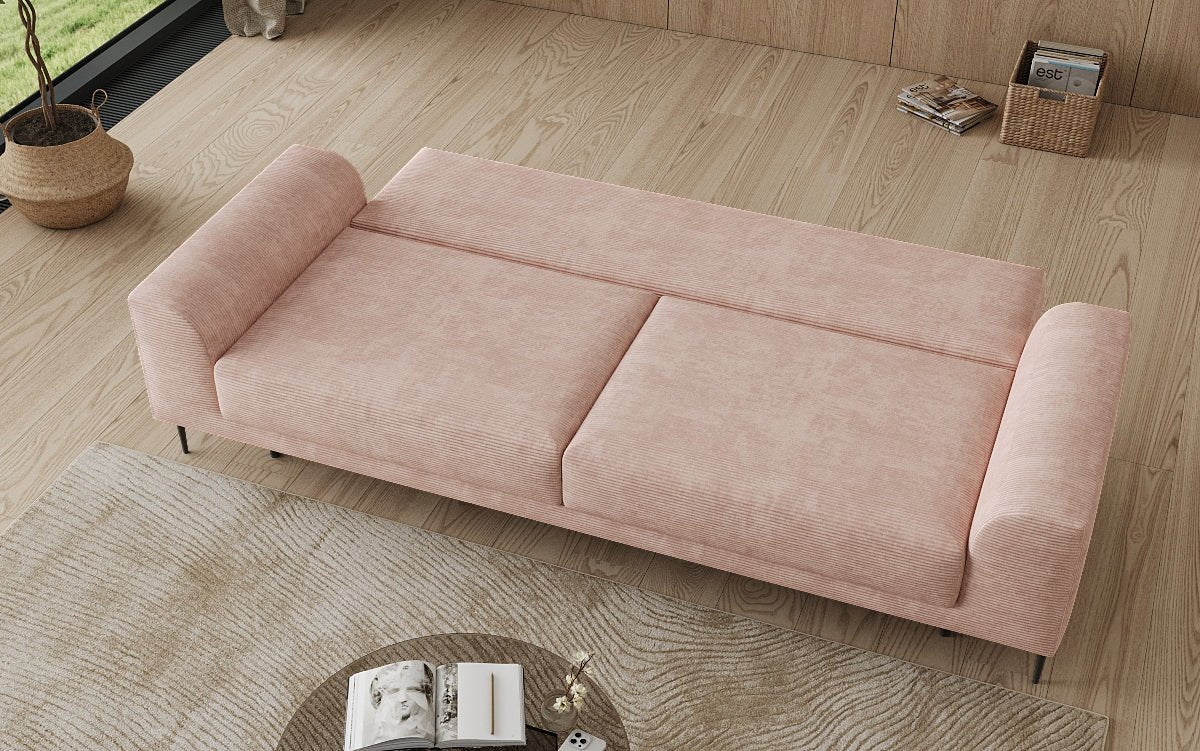 Designer 3-zitsbank Bloom in Ribstof met slaapfunctie en opbergruimte
