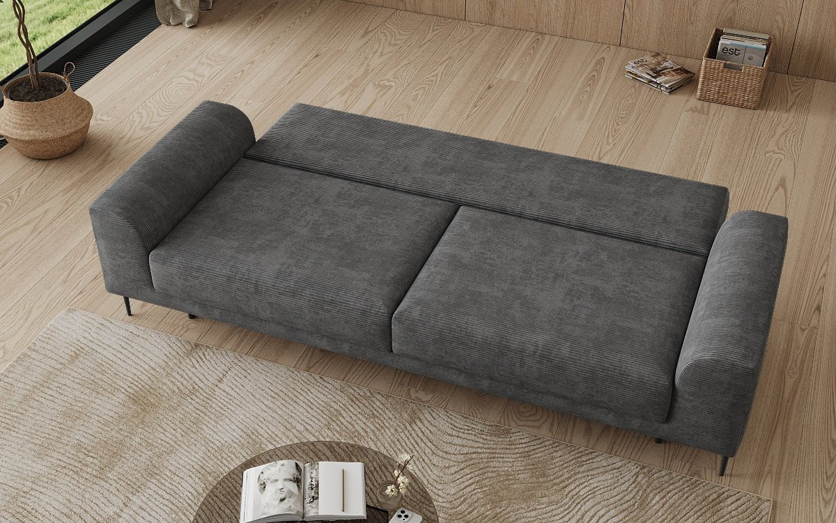 Designer 3-zitsbank Bloom in Ribstof met slaapfunctie en opbergruimte
