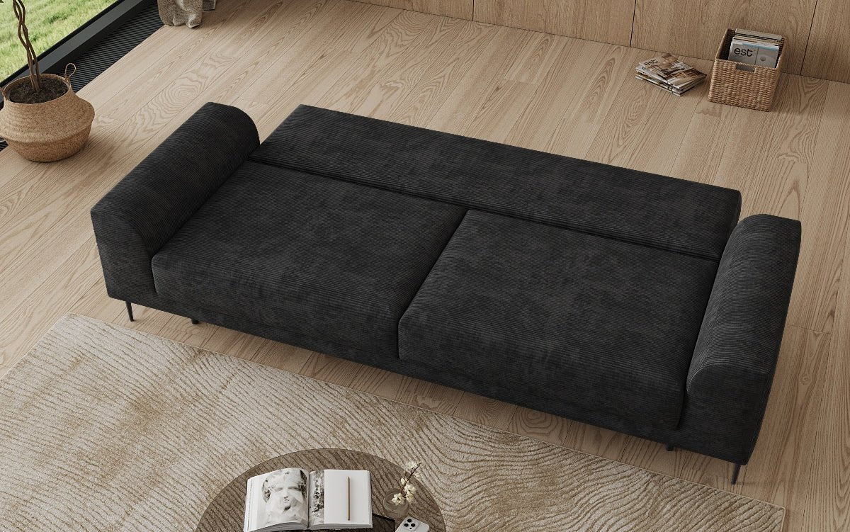 Designer 3-zitsbank Bloom in Ribstof met slaapfunctie en opbergruimte