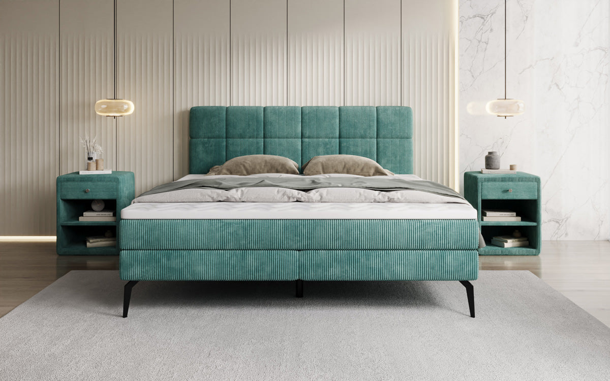Boxspringbed Vera in Ribstof met hoge poten