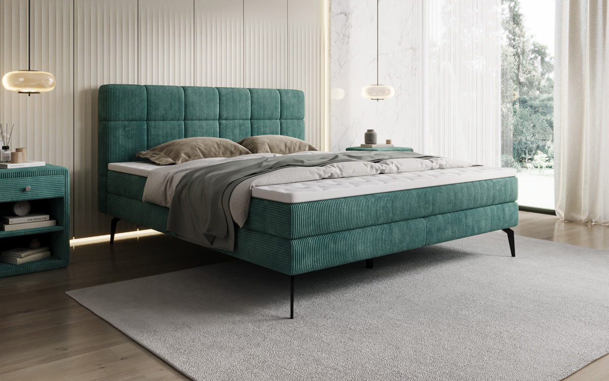 Boxspringbed Vera in Ribstof met hoge poten