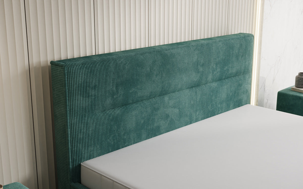 Designer gestoffeerd bed Merry in Ribstof met opbergruimte
