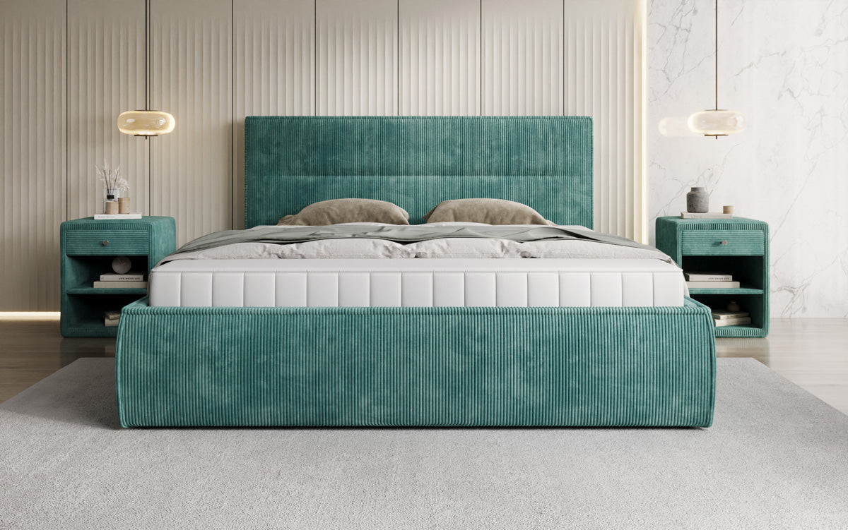 Designer gestoffeerd bed Merry in Ribstof met opbergruimte