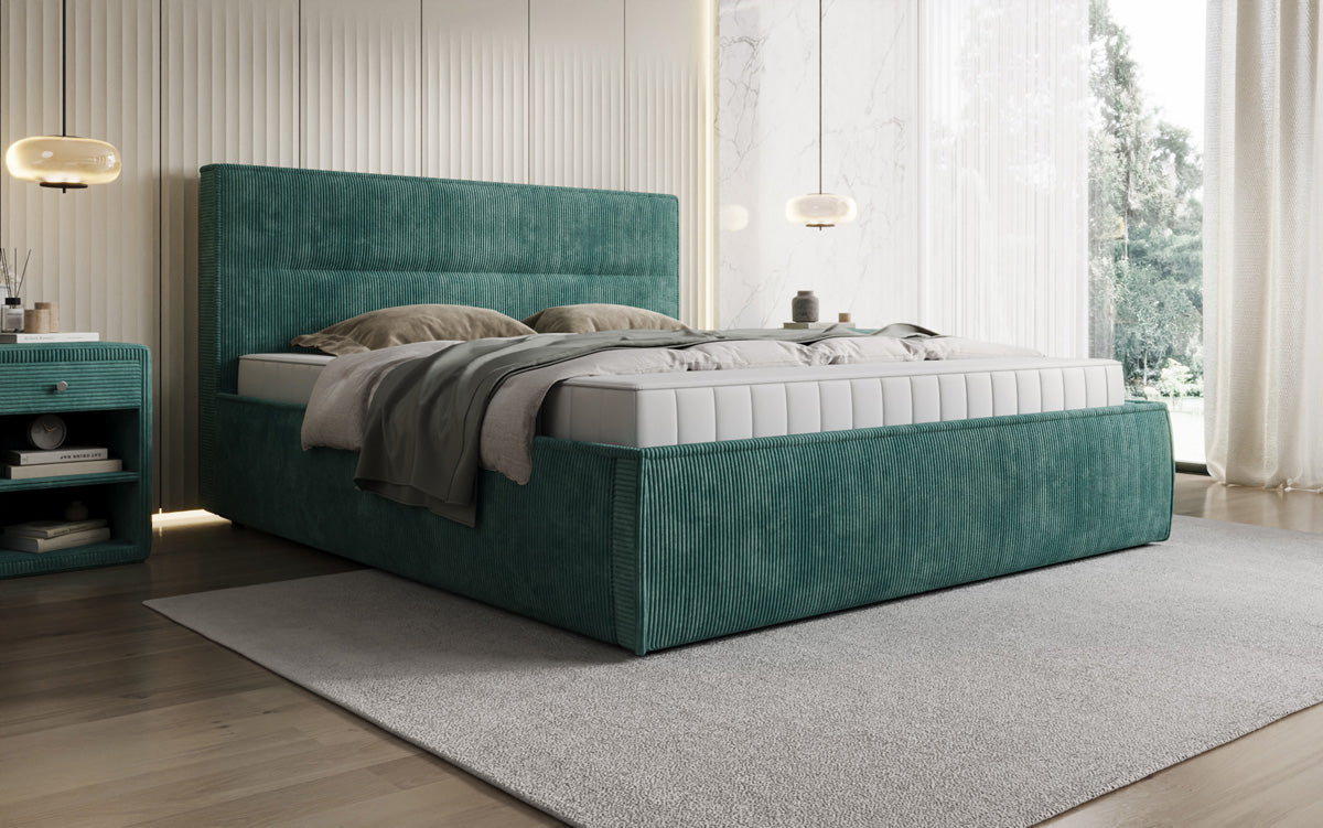 Designer gestoffeerd bed Merry in Ribstof met opbergruimte