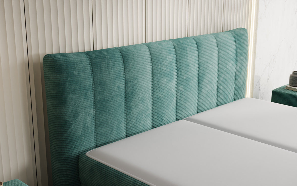 Boxspringbed Ines in Ribstof met opbergruimte
