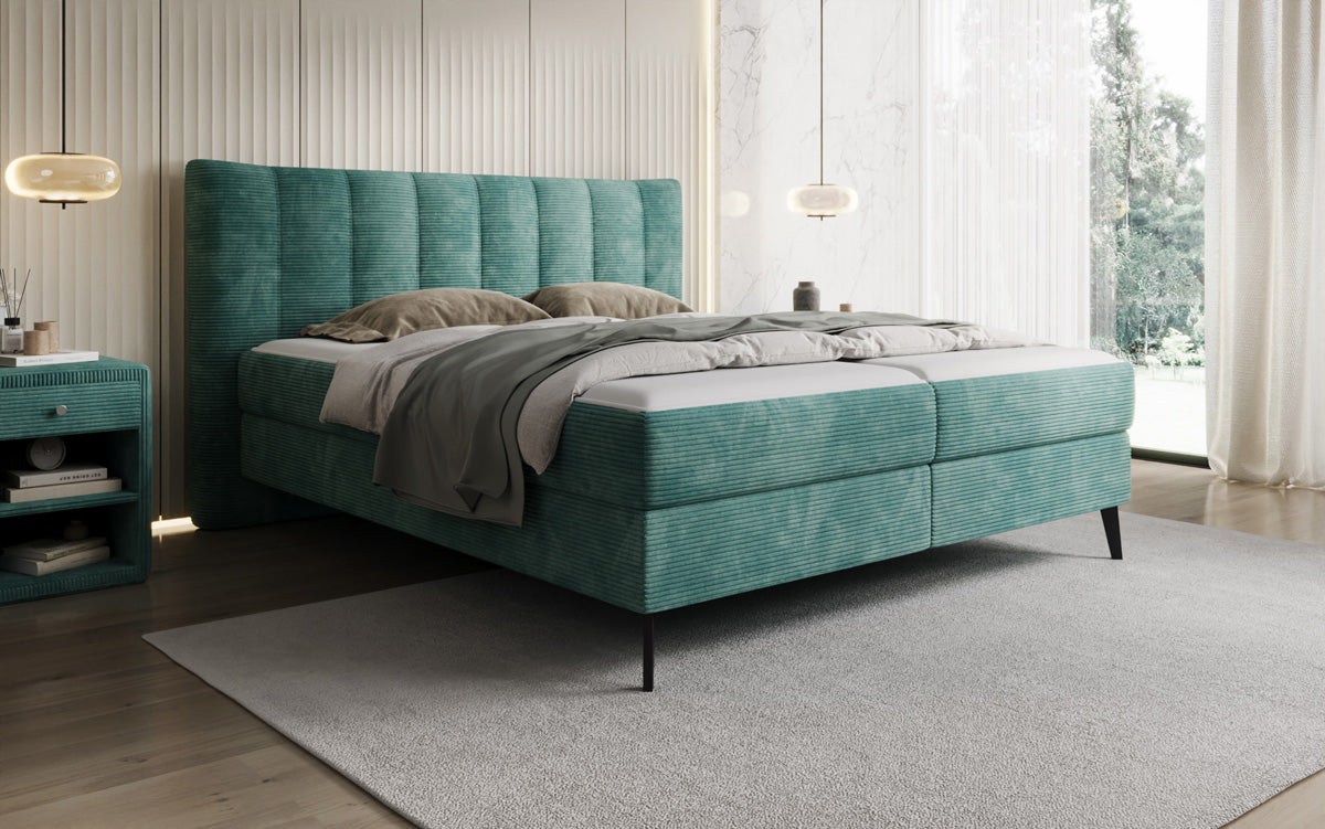 Boxspringbed Ines in Ribstof met opbergruimte