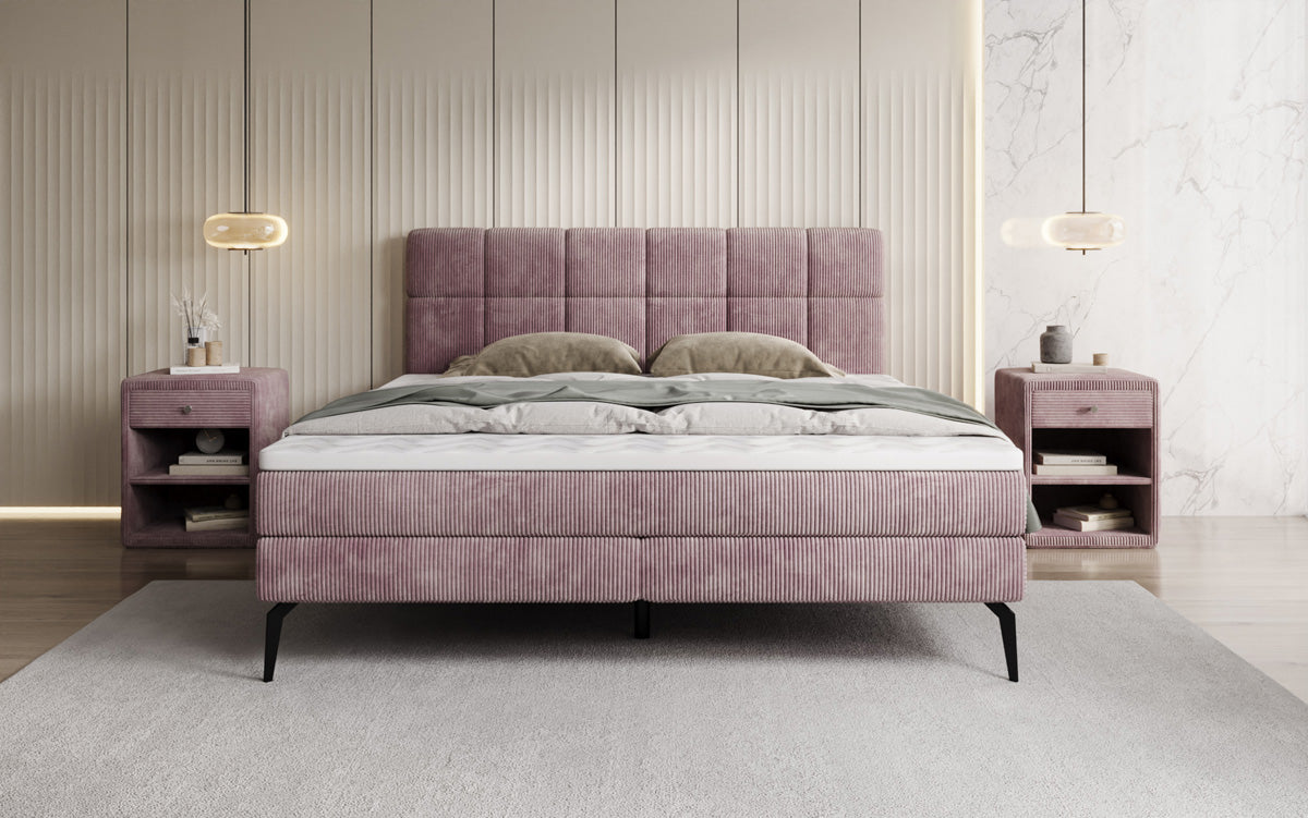 Boxspringbed Vera in Ribstof met hoge poten