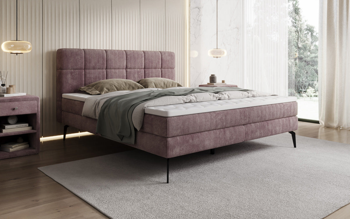 Boxspringbed Vera in Ribstof met hoge poten