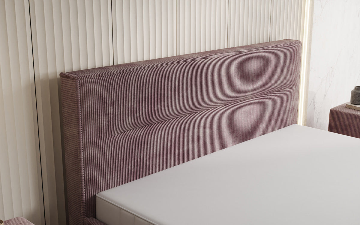 Designer gestoffeerd bed Merry in Ribstof met opbergruimte