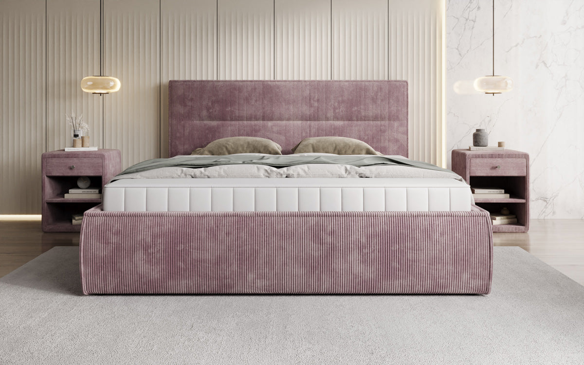 Designer gestoffeerd bed Merry in Ribstof met opbergruimte