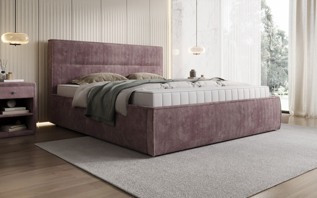 Designer gestoffeerd bed Merry in Ribstof met opbergruimte