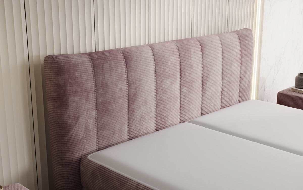 Boxspringbed Ines in Ribstof met opbergruimte