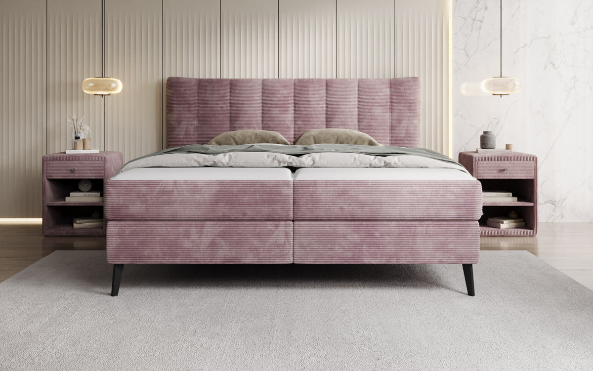 Boxspringbed Ines in Ribstof met opbergruimte