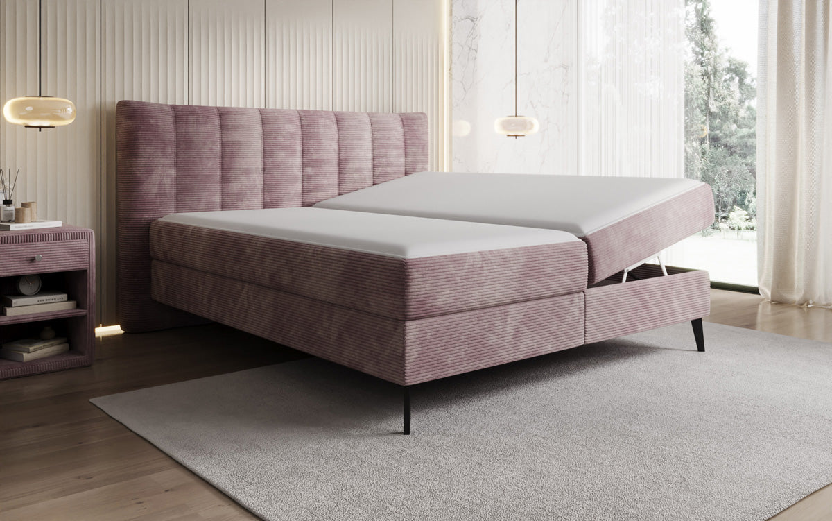 Boxspringbed Ines in Ribstof met opbergruimte