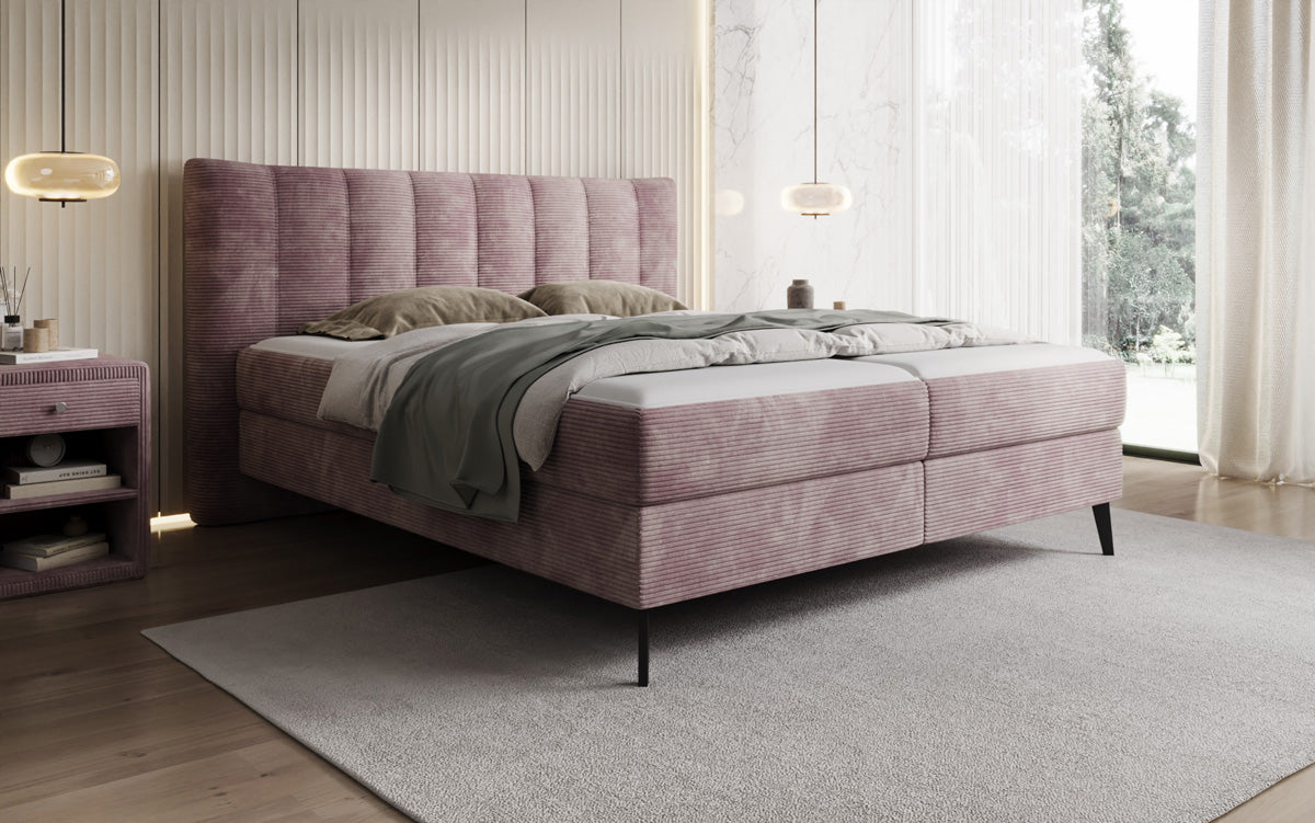 Boxspringbed Ines in Ribstof met opbergruimte