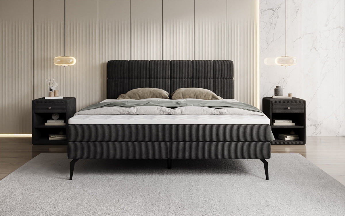 Boxspringbed Vera in Ribstof met hoge poten