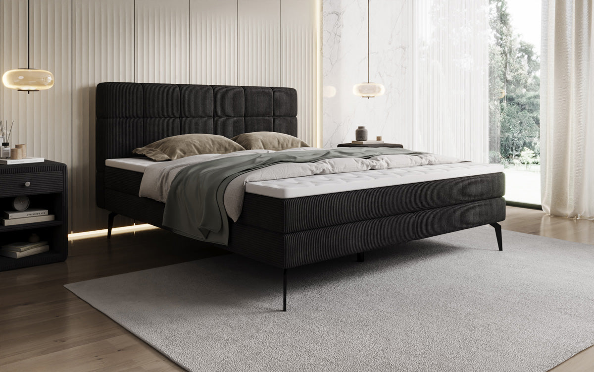 Boxspringbed Vera in Ribstof met hoge poten
