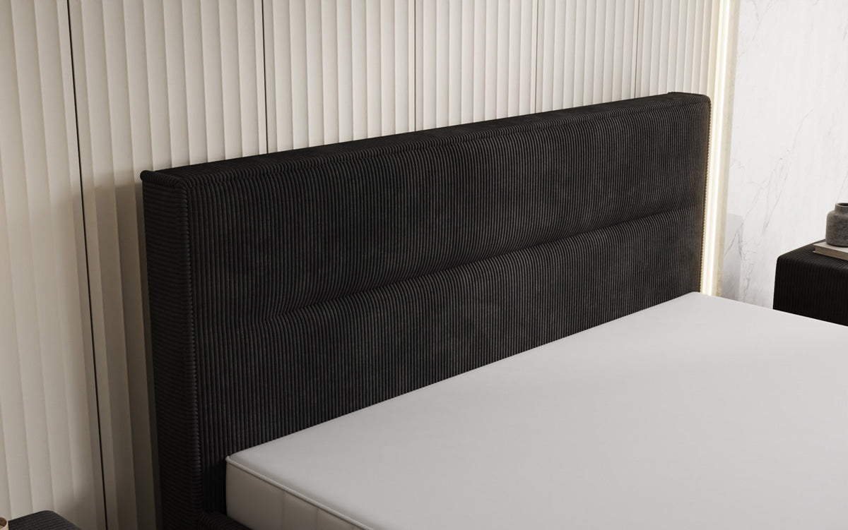 Designer gestoffeerd bed Merry in Ribstof met opbergruimte