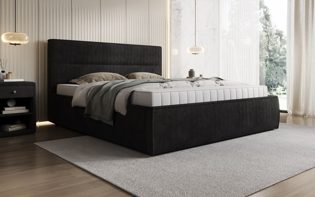 Designer gestoffeerd bed Merry in Ribstof met opbergruimte