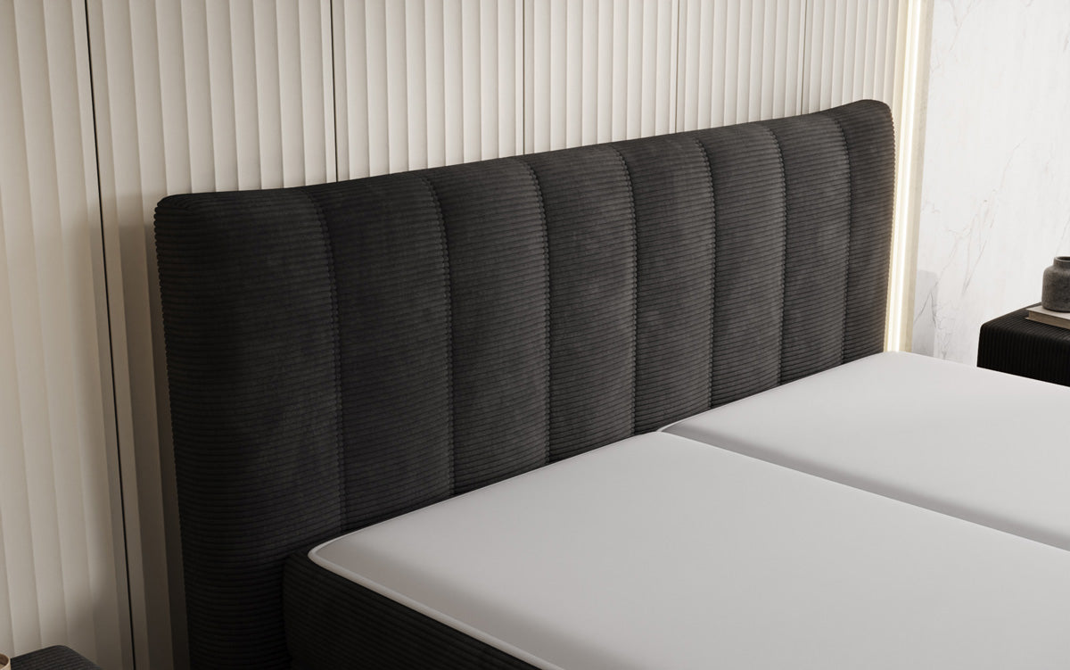 Boxspringbed Ines in Ribstof met opbergruimte