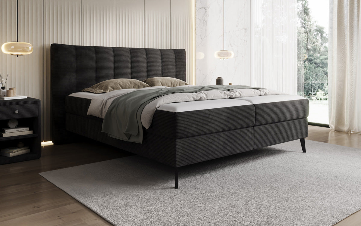 Boxspringbed Ines in Ribstof met opbergruimte