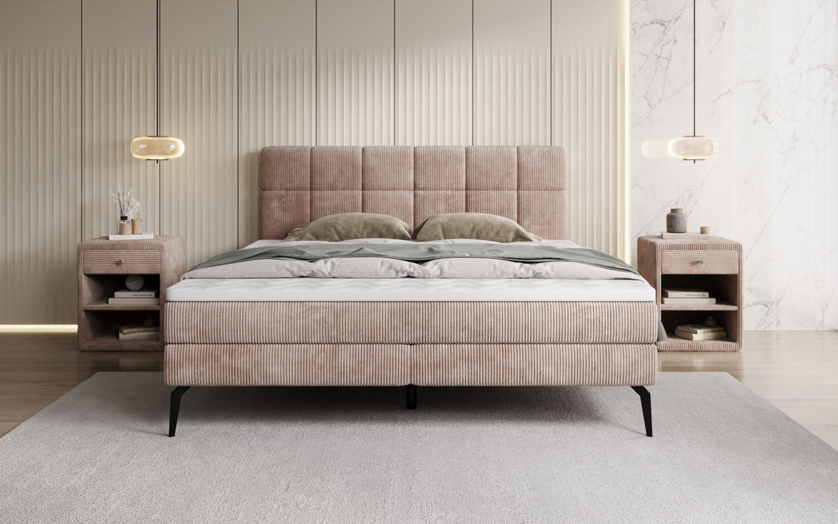 Boxspringbed Vera in Ribstof met hoge poten