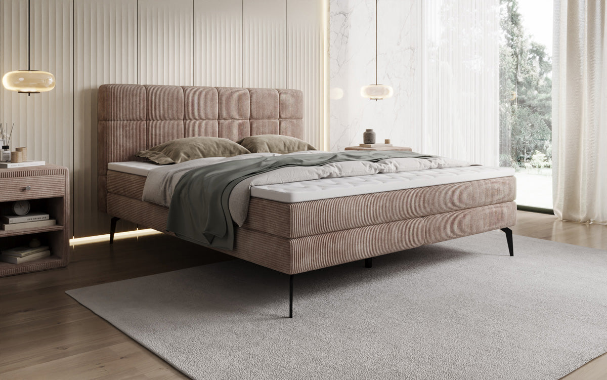 Boxspringbed Vera in Ribstof met hoge poten