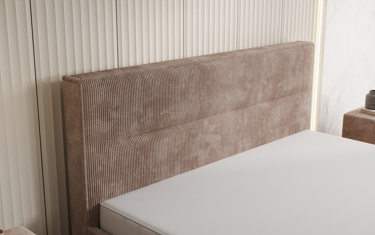 Designer gestoffeerd bed Merry in Ribstof met opbergruimte