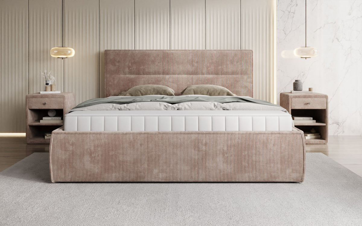 Designer gestoffeerd bed Merry in Ribstof met opbergruimte