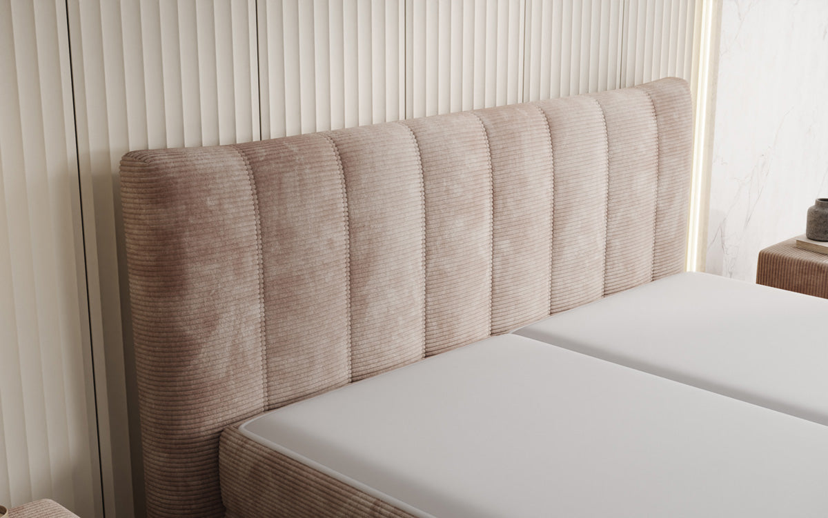 Boxspringbed Ines in Ribstof met opbergruimte