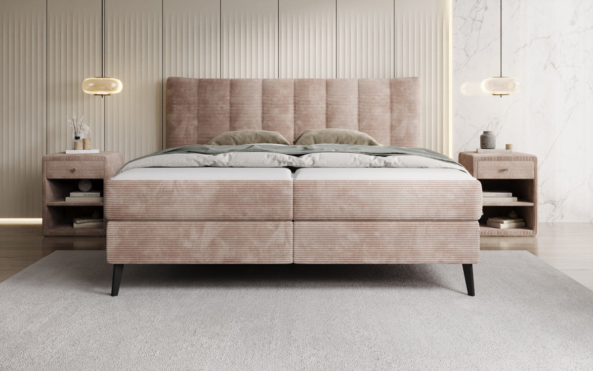 Boxspringbed Ines in Ribstof met opbergruimte